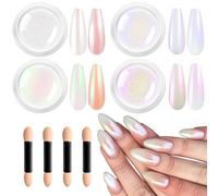 BISHENGYF Polvo De Uñas Efecto Perla - BRILLANTE Polvo Uñas Cromado Donut Esmalte Holo Blanco, Juego De Brillo De Uñas Transparente Aurora Sirena Efecto Espejo Uñas Mágico Pigmento Nail Art Decora DIY