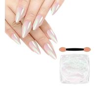 BISHENGYF Polvo Uñas Efecto Perlado Blanca - 1g Polvo de Efecto Espejo Uñas Súper Brillante Luz Luna para Uñas de Gel, Aurora Verde Polvo Cromado Uñas Metal Sirena, Pigment Glitzerpuder für DIY-Salon