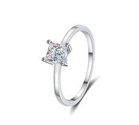 Bishilin Alianza de aniversario de moissanita, anillo de promesa de plata de ley con diseño de princesa cuadrada con moissanita, J 1/2, Plata de ley, Moissanita
