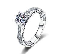 Bishilin Anillo de boda para mujer, anillo de amor con piedra preciosa blanca, de plata de ley, adecuado para bodas, aniversarios y vacaciones, N 1/2, Plata de ley, Circonita cúbica