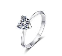 Bishilin Anillo de dedo medio, anillos vintage para mujer, oro blanco, corazón, plata de ley, adecuado para bodas y cumpleaños, R 1/2, Plata de ley, Circonita cúbica