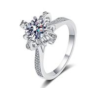 Bishilin Anillo de promesa para mí misma, anillos meñiques para mujer, oro blanco, flor, plata de ley, para vacaciones, cumpleaños, moda, O 1/2, Plata de ley, Circonita cúbica