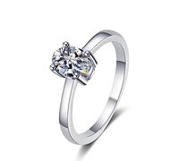 Bishilin Anillo meñique de oro blanco para mujer, anillo ovalado de plata de ley, adecuado para bodas y cumpleaños, R 1/2, Plata de ley, Moissanita