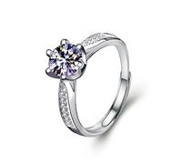 Bishilin Anillo occidental, anillo de promesa a juego de oro blanco redondo de plata de ley de media eternidad para moda navideña, Adjustable, Plata de ley, Moissanita
