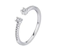 Bishilin Anillos bohemios para mujer, anillos de aniversario de boda, apertura simple, ajustable, con circonita cúbica redonda, plata de ley, J 1/2, Plata de ley, Circonita cúbica