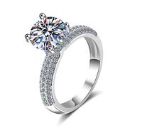 Bishilin Anillos de aniversario para mujer, paquete de anillos de plata de ley con cuatro garras redondas, regalos de boda para mujer, P 1/2, Plata de ley, Moissanita