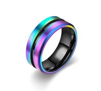 Bishilin Anillos de boda para ella, juego de anillos de acero inoxidable para mujer de 8 mm de ancho con ranura adecuado para bodas, aniversarios y vacaciones, R 1/2, Acero inoxidable, No es una