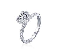 Bishilin Anillos de oro blanco para mujer, anillo de boda para novia, corazón de media eternidad, plata de ley, adecuado para bodas, aniversarios y vacaciones, N 1/2, Plata de ley, Moissanita