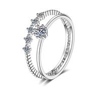 Bishilin Anillos de plata de ley a la moda, anillo de boda de doble banda con moissanita, para vacaciones, cumpleaños y moda, M 1/2, Plata de ley, Moissanita