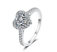 Bishilin Anillos de plata para mujer, anillo de dedo medio, corazón de plata de ley para vacaciones a la moda, L 1/2, Plata de ley, Circonita cúbica