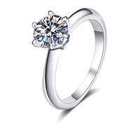 Bishilin Anillos vintage para mujer, anillos de promesa a juego, oro blanco, forma redonda, plata de ley para vacaciones, Q 1/2, Plata de ley, Circonita cúbica