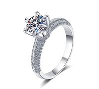Bishilin Juego de anillos de promesa, anillo de nudillos de plata de ley de 6 puntas para moda navideña, M 1/2, Plata de ley, Circonita cúbica