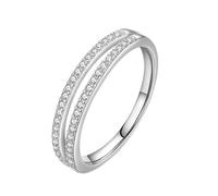 Bishilin Promise Ring to Myself, anillo de circonita de 2 filas con circonita cúbica redonda, plata de ley, P 1/2, Plata de ley, Circonita cúbica