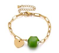 Bishilin Pulseras de acero inoxidable para mujer, pulseras de boda para mujer con cristal hexagonal y colgante de corazón, Acero inoxidable, No es una piedra preciosa
