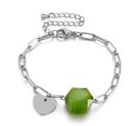 Bishilin Pulseras de acero inoxidable para mujer, pulseras de boda para mujer con cristal hexagonal y colgante de corazón, Acero inoxidable, No es una piedra preciosa
