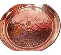 BishtHub Plato de cobre puro Thali, forma redonda, plato Pooja tradicional indio, utensilios de cocina de cobre, 9 pulgadas de diámetro