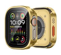 Bisiokr Fundas Compatible con Apple Watch Ultra 2/Ultra 49mm Funda, Protector de Pantalla Integrado, Carcasa Protectora de PC Metal con Tapa Trasera para iWatch 49mm, Oro