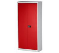BISLEY Armario de Puertas batientes Universal, 4 estantes, 5 OH, Metal, 506, Cuerpo Gris Claro, Frontales Rojo Cardinal, 40 x 91,4 x 195 cm