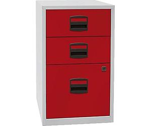 Bisley Home Armario Auxiliar PFA, 2 Universal cajones, 1 cajón, HR de Metal, 506 Cuerpo Luz Gris, Frente de Cardenal Rojo, 40 x 41.3 x 67.2 cm