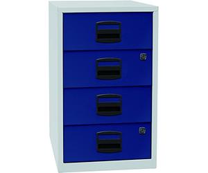 Bisley Home Armario Auxiliar PFA, 4 Universal cajones, Metal, 505 Cuerpo Luz Gris, Frente de Oxford Azul, 40 x 41.3 x 67.2 cm