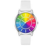 Bisley Reloj analógico de cuarzo para mujer, esfera de arco iris, resistente al agua