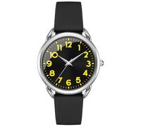 Bisley Reloj para mujer, esfera numérica, correa de silicona fácil de leer, apto para todas las muñecas, impermeable, regalo para ella, Negro/Amarillo, 35mm, Reloj informal