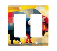 Bison - Placa de cubierta para interruptor de luz, diseño de búfalo azul y rojo colorido para decoración del hogar, placas de pared termoplásticas, tamaño estándar doble basculante