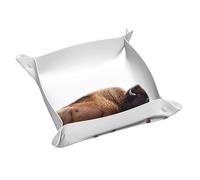 Bison with Head Bowed - Bandeja de almacenamiento de cuero personalizada, caja de almacenamiento de escritorio, optimiza la gestión del espacio