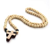 BISONBLUE Collares Collar Mujer hombre Colgante Cadena De Suéter Cruzado Con Cuentas De Madera Para Hombre, Collar Con Cuentas De Madera, Colgante Cruzado, Accesorios De Hip Hop Para Hombre, Mader