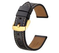 BISONSTRAP 24mm Correa de Reloj de Cuero, Pulsera de Repuesto Piel de Becerro Retro Hombre Mujer,Negro/Hebilla Dorada