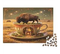 Bisonte de la Pradera Puzzle de 1000 Piezas Papel para Adultos Casa de Taza Fantasía Relajación Decoración Regalo Hogar 38x26cm/1000pcs