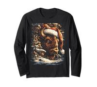 Bisonte de Navidad con Sombrero de Papá Noel, Bosque, Animal, Festivo, Manga Larga