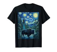 Bisonte Divertido bajo el Cielo Nocturno Estrellado en Espiral Camiseta