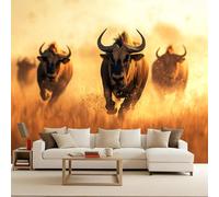 Bisonte Fotomurales, Manada De Ganado Papel Pintado, No Tejido Murales Fotográfico, Mate Personalizable Papel Tapiz para TV Fondo Pared Dormitorio Sala de Estar 500 x 280 CM