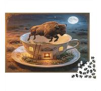 Bisonte Surrealista Casa Taza De Té Puzzle de 1000 Piezas Papel para Adultos Escena Nocturna Relajante Concentración Decoración Regalo 70x50cm/1000pcs