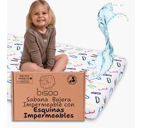 Bisoo Sabana Magica 35x75 cm para Moises Capazo y Cochecito Bebe. Bajera de Algodon Jersey Impermeable y Transpirable. Ahorra Comprar el Protector de Colchon Aparte. Certificado OekoTex, Letras 75x35