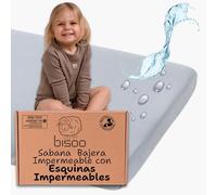 Bisoo Sábana Mágica 80x130. Bajera de algodón jersey totalmente impermeable y transpirable. Ahórrate comprar el protector aparte. Ideal para cuna bebe convertible en cama infantil. Color Gris 130 x 80