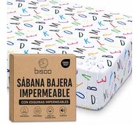 Bisoo Sabana Magica Cuna 70x140. Bajera Infantil de Algodón Jersey Impermeable y Transpirable para Maxicuna 140 x 70. Ahórrate Comprar el Protector de Colchon Aparte. Cert. Oeko-Tex, Letras