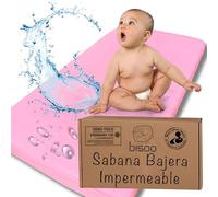 Bisoo Sabanas Carrito Bebe 40x80 / 37x80 - Sabanas Bajeras Impermeables para Carro Capazo Cochecito - Fundas Protectoras Ajustables 100% Algodon Jersey Oeko-Tex - 1 Sabana Impermeable Rosa 80x40 cm