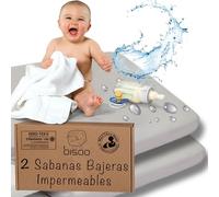 Bisoo Sábanas Mágicas para Cuna Bebe 60x120. Bajeras de algodón Jersey Impermeables y Transpirables. Ahórrate Comprar el Protector de Cuna aparte. Ajuste fácil. Set de 2X Gris, 120x60 cm