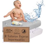 Bisoo Sábanas Mágicas Parque Infantil 75x100 / 75x95 cm. Bajera de algodón Jersey Impermeable y Transpirable. Ahórrate Comprar el Protector de colchon aparte. Set de 2, Blanco + Gris 100x75 cm