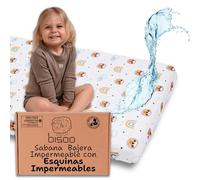 Bisoo Sabanas Minicuna 50x80 / 50x83 - Sabana Protector de Colchon Ajustable Totalmente Impermeable - Funda Bajera en Algodón Certificado OekoTex, Estampado Leones 80x50 / 83x50