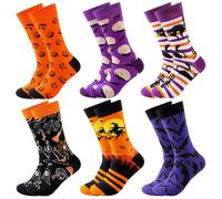 BISOUSOX Calcetines de Halloween Divertidos Hombre Algodón Calcetines 6 Pairs Halloween Socks para Hombre 40-46
