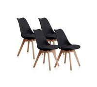 Bistro, Pack 4 Sillas de Comedor, Sillas de Salon o Cocina, Acabado en Simil Piel Negro y Madera, Medidas: 48 cm (Ancho) x 54 cm (Fondo) x 84 cm (Alto)