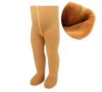 bistyle Medias de rizo suaves para bebé y niña, de algodón orgánico, térmicas y cálidas con suela antideslizante para recién nacidos, mallas cálidas para niñas, mostaza, 6-12 meses