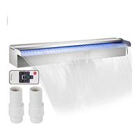 Bisujerro Cascada de Agua de Acero Inoxidable 60 x 11.4 x 7.8 CM Fuente de Cascada Cascada Agua Acero Inoxidable Fuente Rectangular para Piscina con LED
