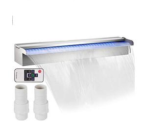 Bisujerro Cascada de Agua de Acero Inoxidable 60 x 11.4 x 7.8 CM Fuente de Cascada Cascada Agua Acero Inoxidable Fuente Rectangular para Piscina con LED