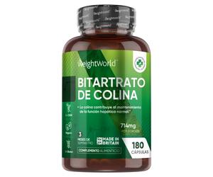 Bitartrato de Colina - 714 mg 180 Cápsulas Veganas - Apoya la Función Hepática y Cognitiva