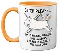 Bitch Please I'm So Fabulous - Taza de unicornio con mango amarillo de cerámica de 11 onzas, regalos divertidos para mujeres, regalo de cumpleaños, juegos de té para adultos, regalos de unicornio, regalo de Navidad, para tu mejor amiga