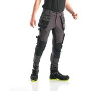 Bitco GARONE Pantalón de Trabajo Extensible para Rodilleras, Color Gris y Negro, Resistente al Agua y al Aceite, con Refuerzo de Cordura®, Bolsillos para Rodilleras, Bolsillos de Utilidad, 40